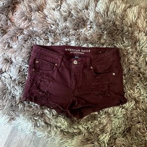 American Eagle Wine Plum Distressed Shortie Shorts 10